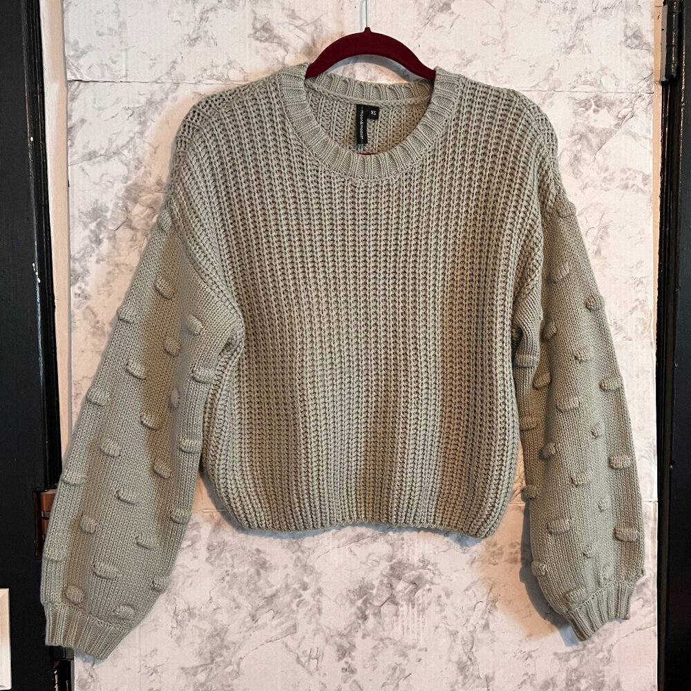 Moon & Madison Sweater Size XS Olive Green Bubble Sleeve Popcorn Knit Chunky